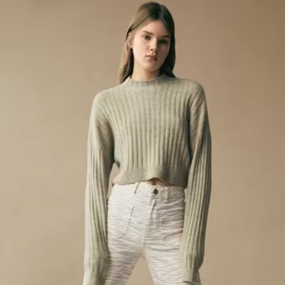 Ribbed Cropped Sweater - Matcha Green